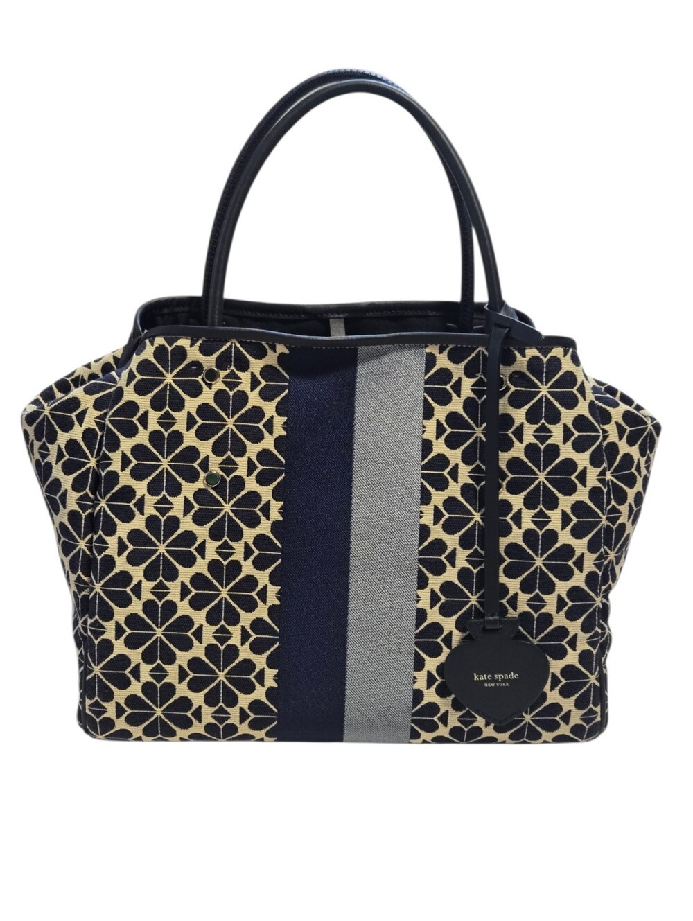Kate Spade Flower Jacquard Stripe Blue Medium Tote Crossbody Strap